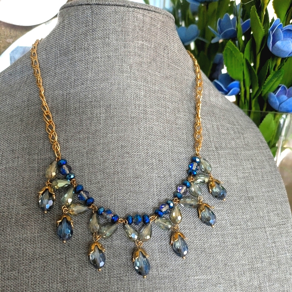 Sparling, Blue Beaded Faceted Necklace, - Picture 6 of 10